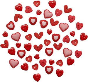 Heart Button Assortment – 50 Pieces Red & Pink Valentine’S Day Buttons for Sewin - Picture 1 of 7