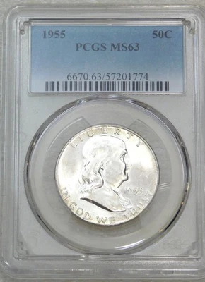 1955 Franklin Half Dollar PCGS MS63 95% FBL Frosty White New holder #P195D - Image 1 of 3