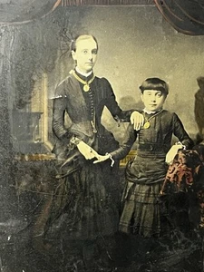 Antique Victorian Full Plate Tintype Hand Tinted 1870s Sisters Early Photo - Picture 1 of 11