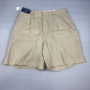 VINTAGE Polo Ralph Lauren Linen Chino Shorts Men’s 36 Beige Pleated NWT - Picture 1 of 11