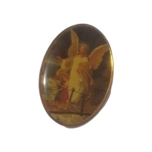 Vintage Guardian Angel With Kids Lapel Pin Gold Tone USA MADE - Picture 1 of 3