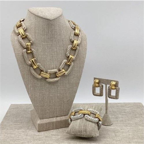 GIVENCHY COLLANA BRACCIALE ORECCHINI SET GIOIELLI ORO ARGENTO MAGLIA GROSSA VINTAGE