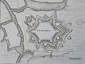 Charleroi Hennegau Belgien militärische Befestigungen um 1710 gravierter Stadtplan - Bild 1 von 2
