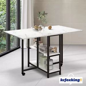 Folding Dining Table Kitchen Home Dinner Desk Camping Picnic with Shelves Wheels - Picture 1 of 10
