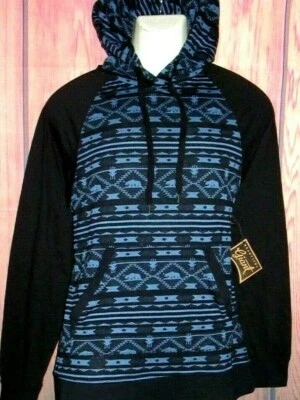 MENS BEAUTIFUL GIANT BLUE BLACK WESTERN TRIBAL HOODIE SWEATSHIRT SIZE S - Image 1 of 2
