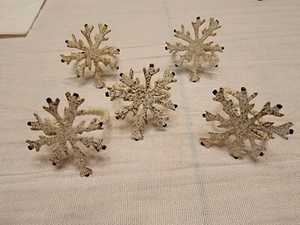 Crate & Barrel Snowflake Napkin Rings Set 5 - Picture 1 of 4
