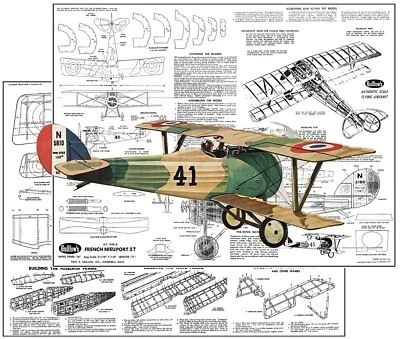 Guillows Model Airplane Plans (FF): Nieuport 27 18" Scale Rubber-Powered - Image 1 of 3