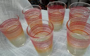 Mid Century Red Yellw Green Striped Juice Tumblers Set Of 6 Very Nice Condition - Bild 1 von 6