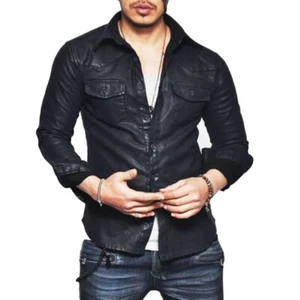 New Men Genuine Lambskin Black Leather Shirt Jacket Stylish Soft Slim Fit Shirt - Picture 1 of 5