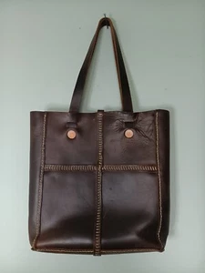LM Brown Leather Medium Bucket Bag Carryall Work - Imagen 1 de 10