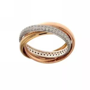 ANELLO DA DONNA INTRECCIATI IN ORO BIANCO GIALLO ROSA 750‰ (18 KT) E ZIRCONI - Foto 1 di 1