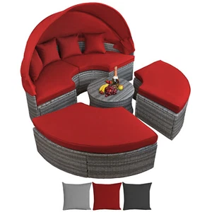 Poly Rattan Sonneninsel Ø 180 cm Lounge Liegeinsel Liege Muschel mit Sonnendach - Bild 1 von 9