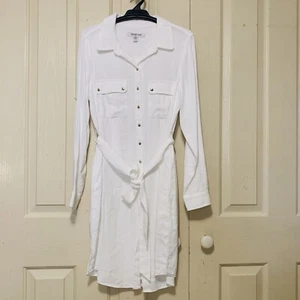 Forever New Denim White Chambray Shirt Dress Waist Tie Womens Size 10 - Picture 1 of 10