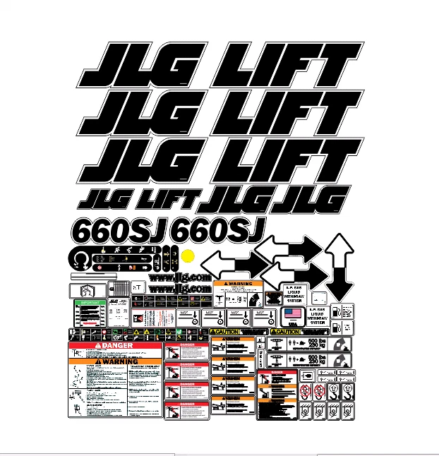 JLG 660SJ Boom Lift Decal Kit - SN 0300087000 to 0300171769 7 YEAR VINYL! - Image 1 of 2