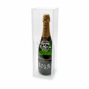 Clear Wine Bottle Gift Box Champagne Welcome Baby Shower Present Keepsake - Picture 1 of 2