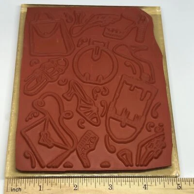 VINTAGE EVENING BAG PURSES SHOES Collage Fashion Background X-LARGE Rubber Stamp - Image 1 of 3