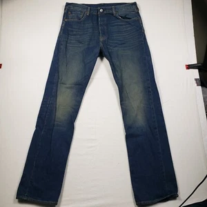 Levis 501 Jeans Mens 34x34 Blue Denim Dark Wash Straight Button Fly cotton - Picture 1 of 13