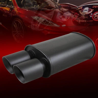 DUAL DOUBLE-WALL SLANT TIP MUFFLER OVAL SPUN-LOCK TANK FOR ACURA AUDI CHEVY DODG - Image 1 of 4