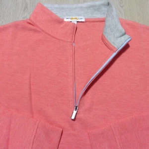 PETER MILLAR Mens M MEDIUM 1/4 ZIP PULLOVER GERANIUM RED PINK CROWN COMFORT GOLF - Picture 1 of 14
