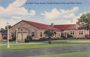 KORALLENGABLES FLORIDA FRAUENCLUB & ÖFFENTLICHE BIBLIOTHEK LEINEN 1943 POSTKARTE - Bild 1 von 2