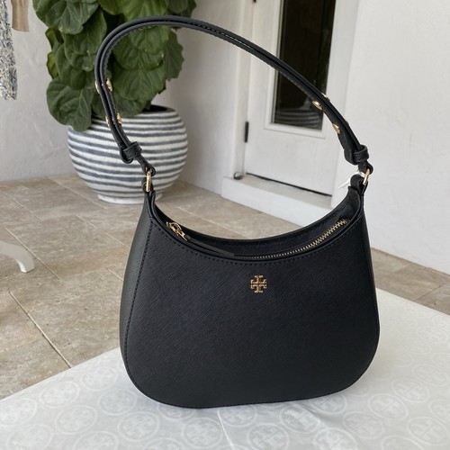 Borsa a tracolla Tory Burch Emerson Saffiano in pelle nera 150258 nuova con etichetta