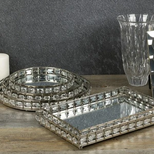 Round or Rectangle Silver Mirror Tray Candle Centrepiece Decorative Xmas Gift - Picture 1 of 15