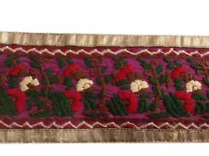 ANTIQUE SAREE BORDER VINTAGE WOOL EMBROIDERED DESIGN TRIM LACE -136 - Picture 1 of 10