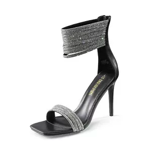 Dream Pairs Women Square Toe Heeled Sandals Rhinestone Ankle Strap Dress Sandals - Picture 1 of 33