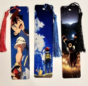 Metal Pokemon Bookmarks W/ Tassle - Ash Ketchum, Pikachu & Umbreon - Set of 3 - Picture 1 of 5