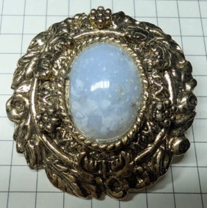 Vintage Cabochon in floral ovaler Brosche Anstecknadel, goldfarben - Bild 1 von 3