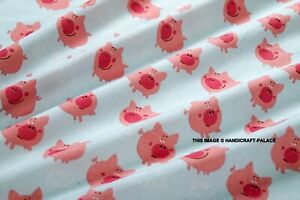 Rose Cochon Piggy Porcinet Bleu Pâle Tissu Coton Enfants Vêtements Faisant 4.6m