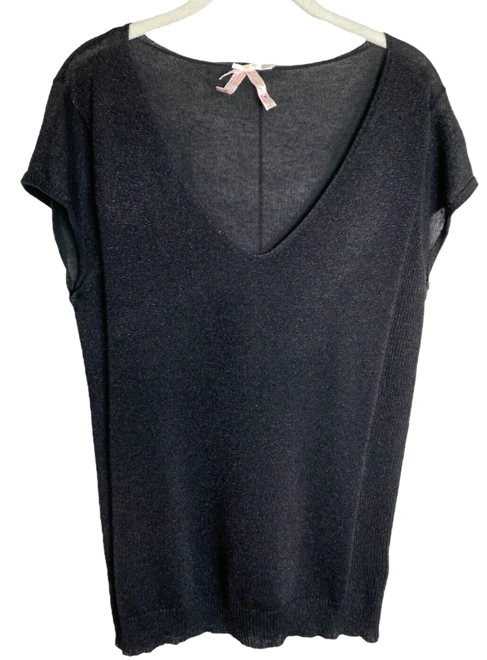 Derek Heart Mujer Negro Manga Gorra Cuello en V Tejido Top Talla 2X Coqueta Gótico Grunge Foto 1 de 4