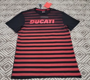 NWT DUCATI Logo Striped T-Shirt Men Size Medium Black & Red Stretch Short Sleeve - Picture 1 of 10
