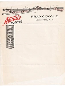 SUPER Advertising Letterhead- Litho Color ca 1910 Lyons Falls NY Amatite Roofing - Picture 1 of 3