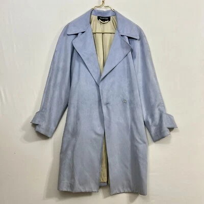 Chaqueta gabardina larga de gamuza azul bebé Mycra Pac con cinturón ligera para mujer 0 Foto 1 de 4