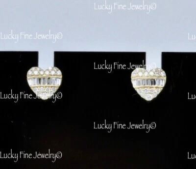 Pendiente de oro amarillo de 14k con diamantes naturales para dama corazón baguette 0,36 quilates Foto 1 de 4