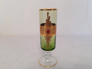 Murano Wine Glass Italian Art Glass Green & Gold Handmade Wine Glass - Picture 1 of 22