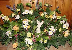 Angels Vary Spring Grave Pillow Cemetery Burial Ground Silk Flowers Arrangement - Picture 1 of 1