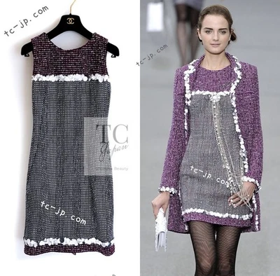 CHANEL 09S Purple Cotton Sequin Trim Wool Tweed Dress Karl Lagerfeld 38 US6 - Image 1 of 4