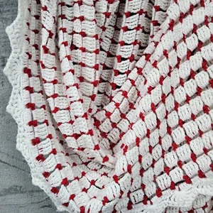 afghan crochet knit handmade 54x44 Throw blanket Red White Lap Chair Sofa Light - Picture 1 of 3
