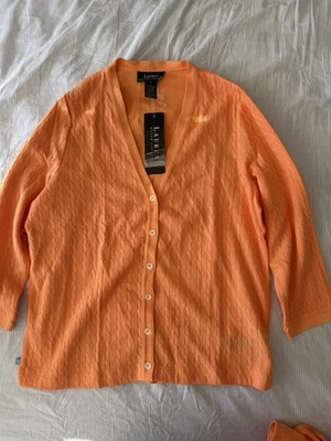 Cárdigan Ralph Lauren Manga 3/4 Naranja Tejido con Cable Algodón Suéter Pequeño Nuevo con Etiquetas Foto 1 de 4