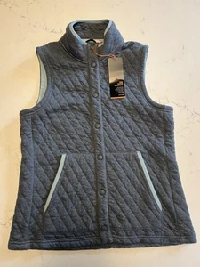 Orvis Outdoor Quilted Vest Womens Medium True Navy Heather Snap Front Contrast - Picture 1 of 5