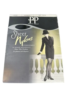 Medias de nailon Pretty Polly vintage talla 1 negras 10 denier brillo transparente - Imagen 1 de 4