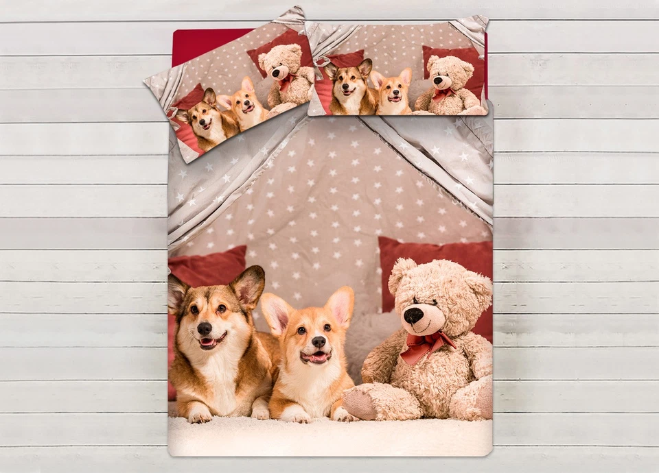 Parure Copripiumino Sacco Piumino Letto 100% Cotone Sogni D'oro Disegno Cani E O - Immagine 1 di 1