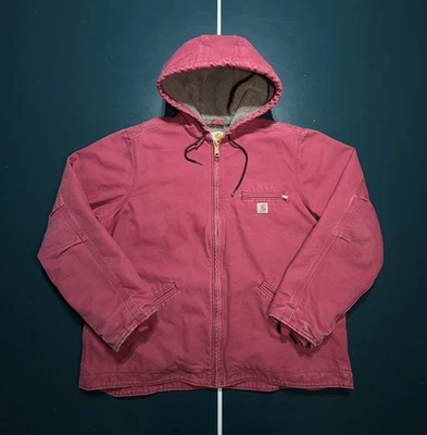 Carhartt Hooded Detroit Jacket Size XL Ruby Red Pink Sherpa Lined WJ141624 Rare - Image 1 of 4