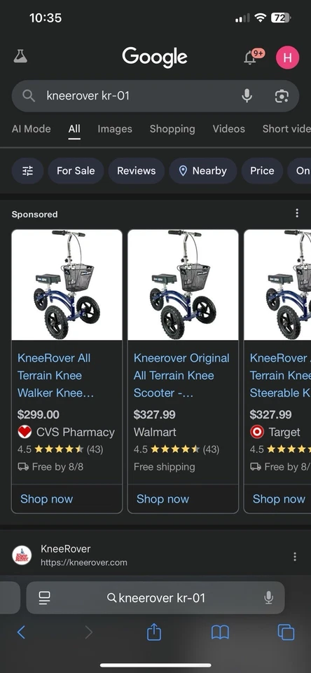 KneeRover Original Steerable All Terrain Knee Scooter for Adults for Foot Injury - Image 1 of 1