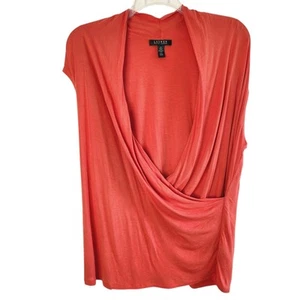Lauren Ralph Lauren Faux Wrap Orange Blouse Top Blouse Cap Sleeve Womens Size 1X - Picture 1 of 15