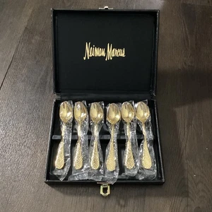 Set of 6 Count Neiman Marcus 24k Gold EP Japan Dimitasse Tea Spoons With Case EC - Picture 1 of 6