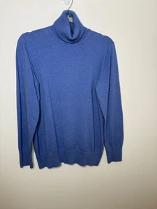L.L. Bean Women's L Blue Cotton Cashmere Turtleneck Sweater Fall Basic - Picture 1 of 8