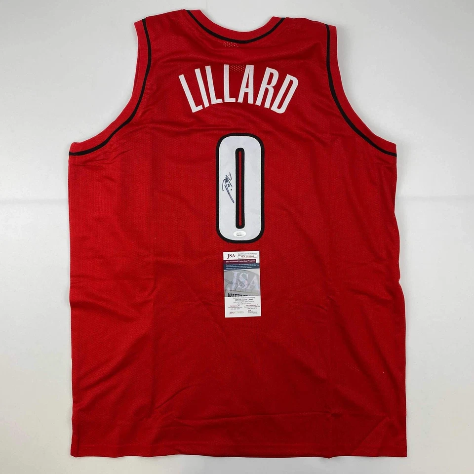 Autographed/Signed Damian Lillard Portland Red Basketball Jersey JSA COA - Image 1 of 4